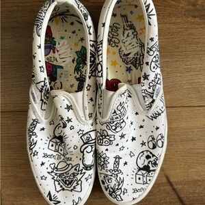 Vans White Black Graphic Slip-On Sneakers